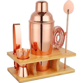 Barmanský set, sada 5 dílů s bambusovým stojánkem, shaker se sítkem (Velikost konvice: 120 ml, 200 ml a 290 ml)