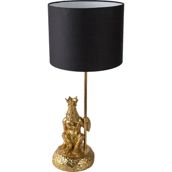 Lampička Zlatá stolní lampa s opicí a korunkou a černým stínidlem Monkey King - Ø 23*45 cm E27