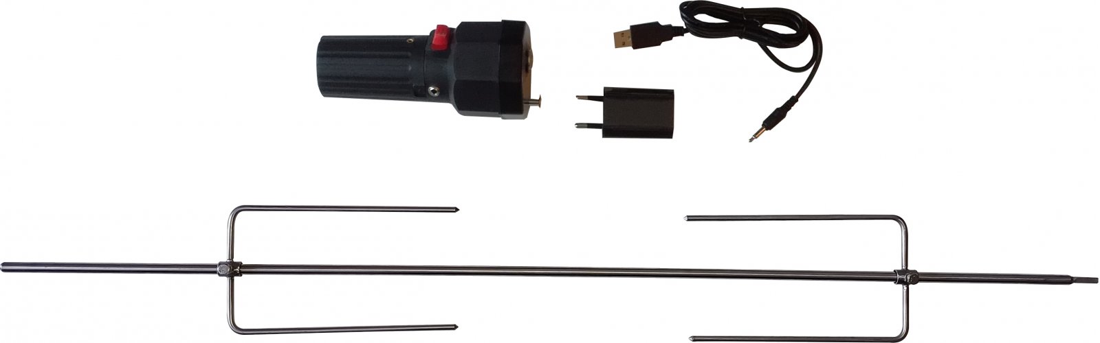 Grilovací jehla nerezová ocel 1000mm/10mm/6x6mm + motor 16kg elektrický/USB/5V- drůbež, kýta (Kyperské grilovací systémy) (Kyperské grilovací systémy)