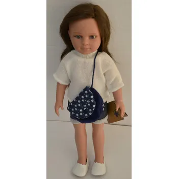 Panenka Realistická panenka Nina v modrých krátkých kalhotech - dlouhé tmavě hnědé vlasy od firmy Lamagik ze Španělska (španělská panenka - 33 cm)
