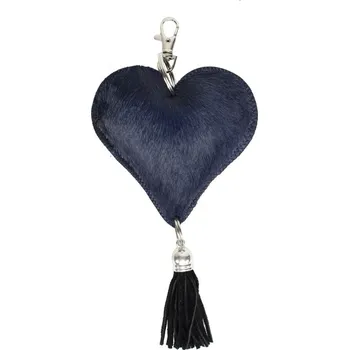 Klíčenka modré srdce z hovězí kůže se střapcem - 19*11*3cm