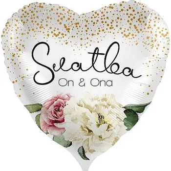 Balónek Amscan Balónek fóliový český nápis Srdce Svatba On a Ona 43 cm