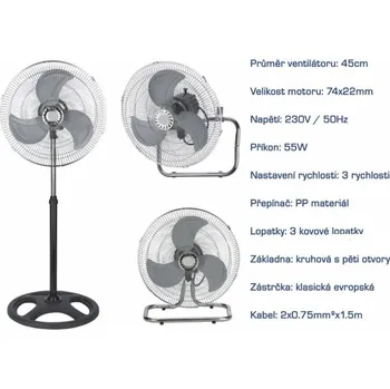 Domácí ventilátor Cirkulační ventilátor 3v1, průměr 45cm
