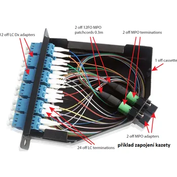 Serverovna K-MPO24-12xLCD-M54LA Kazeta 2xMPO12/F, 24 vláken - 12x LC duplex, MM, OM4, do vany VANA-1U-3K
