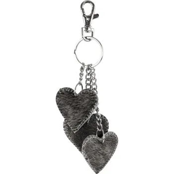 Klíčenka se 3 malými srdci hnědá / bílá - 12*9*5cm