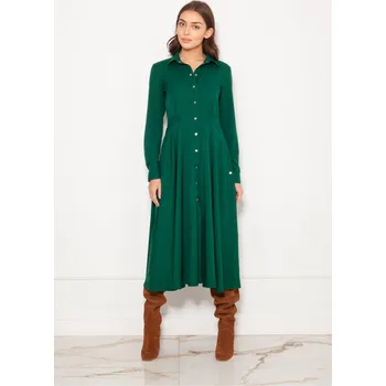 Dámské šaty Dlouhé košilové šaty s druky SUK190 Barva: Zelená, Velikost: L
