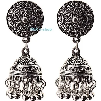 Náušnice Náušnice Bollywood s patinou a zvonečkem č.BW01 - Stříbrná