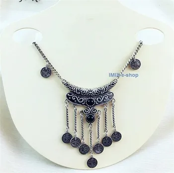 Náhrdelník Penízkový náhrdelník Tribal dlouhý (modrý, černý) - Černá