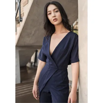 Dámský overall Dámský overal s ozdobnými záhyby KB115 Barva: Tmavě Modrá, Velikost: XL