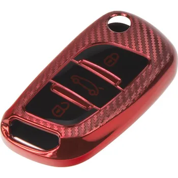 TPU obal pro klíč Peugeot/Citroën, 3-tlačítkový, carbon červený