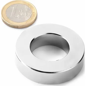 Dekorativní magnet SOLLAU Neodymový magnet mezikruží D 40/22 mm, H 10 mm, N38, poniklovaný