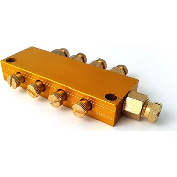 Cyklo nářadí Rozdělovač vícenásobný se škrcením 4/1 (Šestinásobný rozdělovač vzduchu s odděleným škrcením výstupů. Vstupní přípojka pro hadici 6 mm, výstupní hadice o průměru 4 mm)