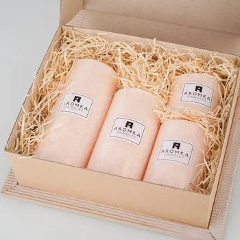 Svíčka Přírodní vonná svíčka palmová - AROMKA - Kaskáda 4 válců v dárkovém balení - Vlna energie