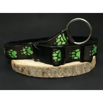 Obojek pro psa Palkar podšitý obojek z popruhu pro psy 65 cm x 25 mm hnědo-zelená s tlapkami (Palkar podšitý obojek z popruhu pro psy 65 cm x 25 mm hnědo-zelená s tlapkami)