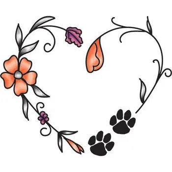 Odstranitelné tetování Srdce s květinami a tlapkami - dočasné tetování