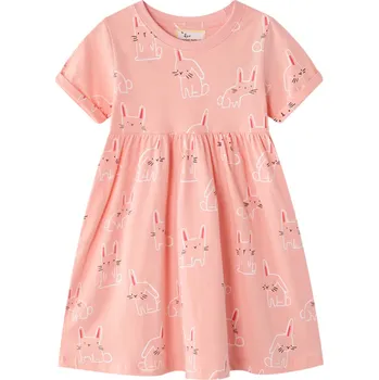 Dívčí šaty Šaty dětské bavlněné růžové s králíčky krátký rukáv