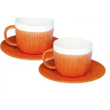 Stolování Easy Life, Itálie Easy Life - Porcelánová sada šálků s podšálky WOOL ORANŽOVÝ svetr na espresso v dárkovém balení - 2*100 ml
