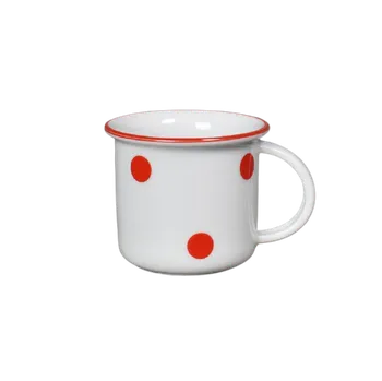 Porcelánový hrníček červené puntíky s červenou linkou na espresso - 100 ml