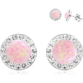 Náušnice Evolution Group 11339.1 Stříbrné náušnice s růžovým opálem SWAROVSKI kamínky čiré barvy - Ag925
