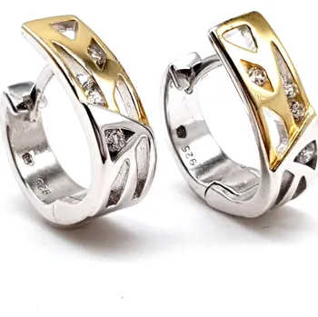 Náušnice Pozlacené kruhové náušnice zdobené kameny v provedení bi-color - 1,5cm