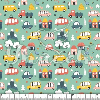 Zakázkový tisk, softshell, kočárkovina... Dopravní prostředky a zvířátka na modré Látky k tisku: Softshell zimní