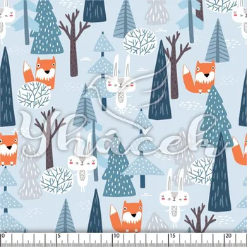 Fleece antipiling, Liška a zajíc v lese na modré