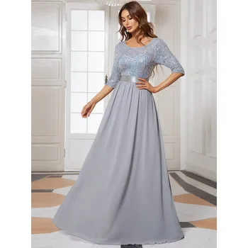 Dámské šaty Společenské šaty s kulatým výstřihem a třpytivým topem Barva: Stříbrná, Velikost: 3XL