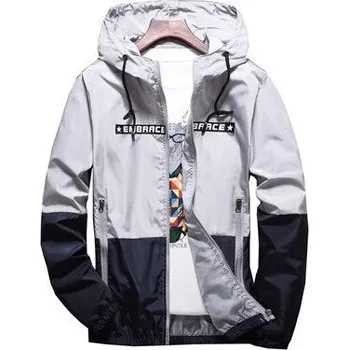 Pánská softshellová bunda Kontrastní pánská bunda dvoubarevná s kapucí a nápisy Barva: Šedá, Velikost: S