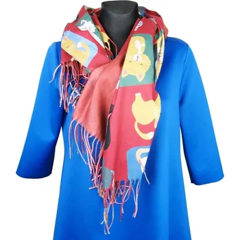 Šála Dámská šála červená s kočkama 2v1 (Oboustranný dámský šál)