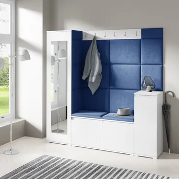 Předsíňová stěna Eka Předsíňová stěna s čalouněnými panely Trinity 28 - Bílá / Tmavá modrá 2331