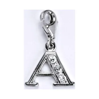 Přívěsek Stříbrný přívěsek na karabině , písmeno A - P1106 kar. (Stříbrné písmeno se zirkony s karabinou )