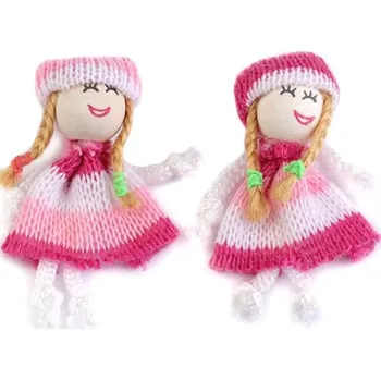 Panenka Textilní panenka - ozdoba k našití - růžová