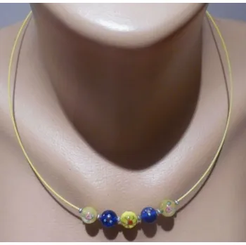 Náhrdelník Náhrdelník na lanku s vinutkami - žlutá-modrá