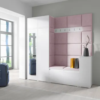 Předsíňová stěna Eka Předsíňová stěna s čalouněnými panely Trinity 26 - Bílá / Světlá růžová 2319