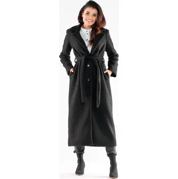 Dámský kabát Kožešinový dámský trenč s páskem v pase A547 Barva: Černá, Velikost: XL