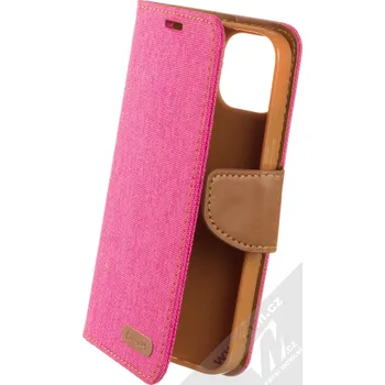 Pouzdro na mobilní telefon 1Mcz Canvas Book flipové pouzdro pro Apple iPhone 14 sytě růžová hnědá (hot pink camel)