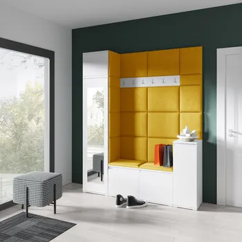 Předsíňová stěna Eka Předsíňová stěna s čalouněnými panely Trinity 29 - Bílá / Hořčicová 2326