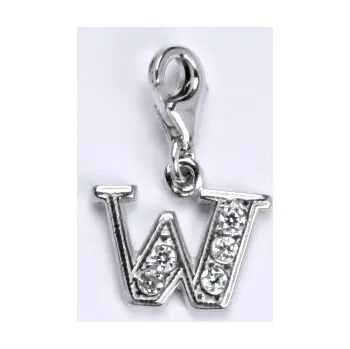 Přívěsek Stříbrný přívěsek na karabině , písmeno W - P1106 kar. (Stříbrné písmeno se zirkony s karabinou )