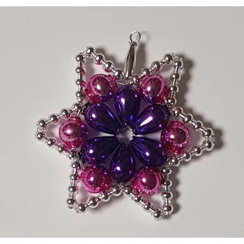 Vánoční ozdoba Vánoční hvězda "HUDEROVKA" - růžová/fialová/stříbrná (vánoční ozdoby z dutých perlí)