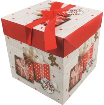 Dárková krabička Vánoční dárková krabička s mašlí, skládací, vzor 2, rozměr 10.5x10.5x10.5cm (AndělPřerov)