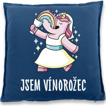 Dekorativní polštářek Polštářek pro milovníky vína Jsem vínorožec, Barva Modrá, Velikost 40×40 cm, Canvas Bavlněný polštář Bezvatriko.cz 1035