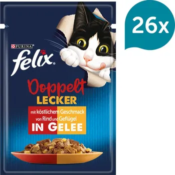 FELIX Chutná tak dobře, jak vypadá Doppelt Lecker v želé hovězí a drůbeží maso 26 × 85 g