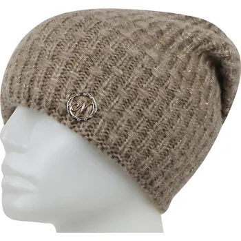 Čepice Dámská pletená zimní čepice s kovovou ozdobou - hnědá 7100386-5