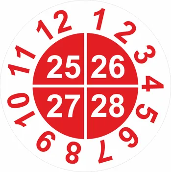 Samolepící etiketa Kalibrační štítek 2025-2028 samolepící vinylová fólie 40 mm aršík 10 kusů