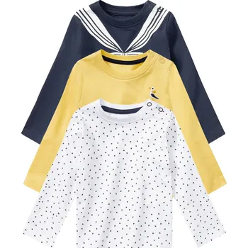 lupilu® Dětské triko s dlouhými rukávy BIO, 3 kusy (62/68, bílá/žlutá/námořnická modrá)