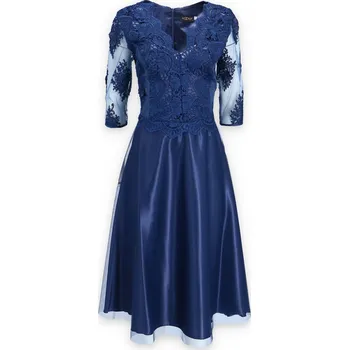 Dámské šaty Šaty společenské dlouhé Roxana krajka barva: modrá tmavá, velikost: 46