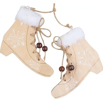 Vánoce Dřevěné zimní boty na zavěšení 12 cm, přírodní 5412