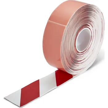 Výstražná páska Extra odolná značkovací páska s nájezdovou hranou šrafovaná 75 mm x 30 m - hladká - Červenobílá