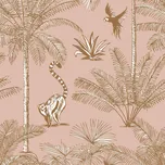 Růžová vliesová tapeta - opice, palmy, tropické listy, 158943, Paradise, Esta Home