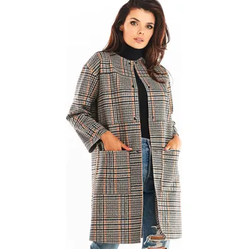 Dámský kabát Kostkovaný kabát rovného střihu A367 Barva: Tmavě Modrá, Velikost: S/M